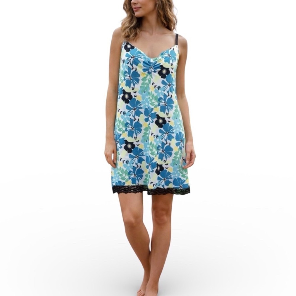 Cacique Intimates Floral Print Slip Dress Lace Trim Adjustable Straps Size 18/20